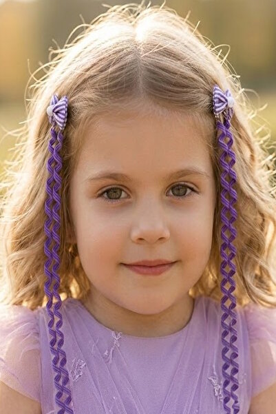 CAŞ DEKORASYON مجموعة من 2 مشبك جانبي للأطفال بشريط بلون أرجواني