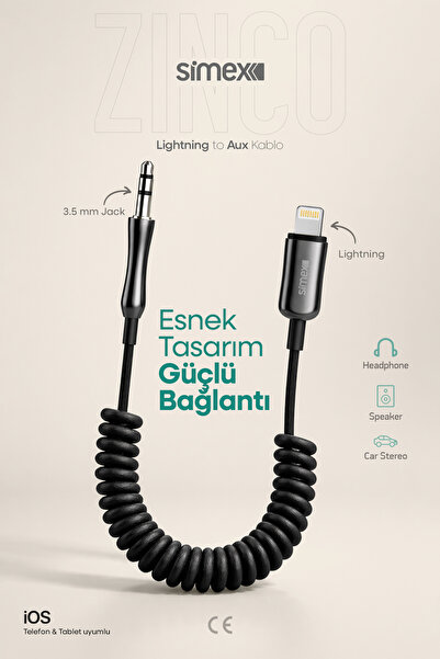 Simex iPhone Uyumlu Lightning to AUX Kablo 3.5mm Jack Araç AUX Ses Kablosu Sp...