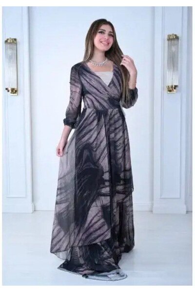 alqarat "Atheer" Marbled Chiffon Gown