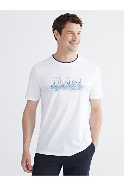 LC Waikiki RMZ GİYİM FARKIYA تي شيرت رجالي من القطن الممشط مطبوع عليه ياقة روبا