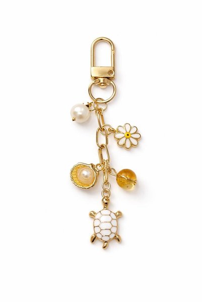 Agatella Tasarım Lucky Turtle Gold Charm with Keychain Citrines, Natural Stones and Pearl Detail – Ç Bag Wallet