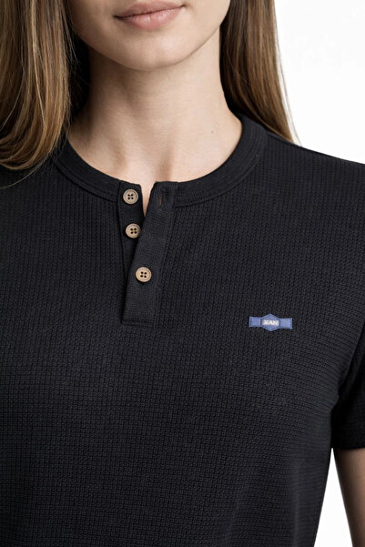 beybunn تي شيرت نسائي Waffle ذو ملمس بارز قماش قابل للتمدد ذو ياقة هينلي وأزر...