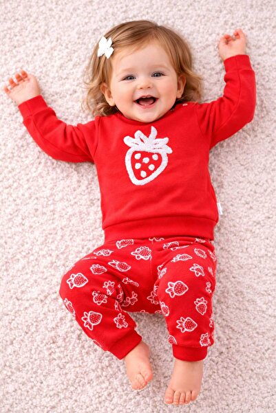 Tenra Embossed Strawberry Print Baby Set 6-18 Months 100% Cotton