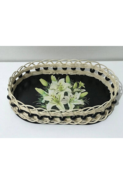 kapsulavm Lilyum Patterned Beaded Detailed Rattan Basket