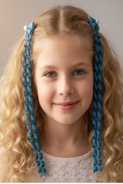 CAŞ DEKORASYON مجموعة من 2 مشبك جانبي للأطفال باللون الأزرق الداكن مع شريط