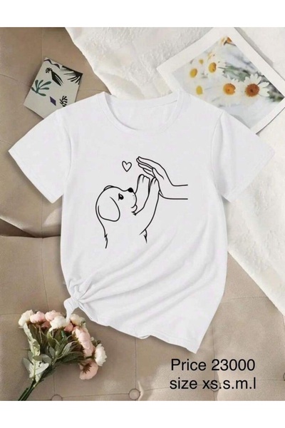 Vordevia Tricou unisex oversize alb cu imprimeu câine, tricou de zi cu zi, co...