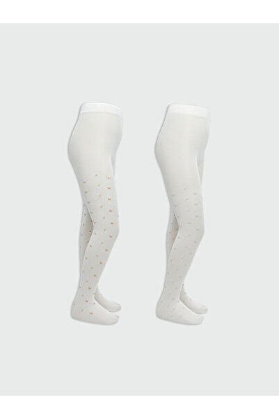 LC Waikiki جوارب طويلة رفيعة مطرزة للفتيات من فريزن ستور، عبوة من قطعتين