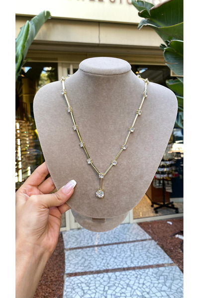 Haziran إكسسوار سكوير مرصّع بالأحجار، قلادة نسائية على شكل حرف Y من سو يوث