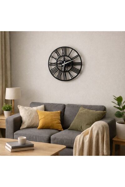 ArliaDesign 50 cm Modern Roma Rakamlı Siyah Ahşap Duvar Saati / Sessiz Mekani...