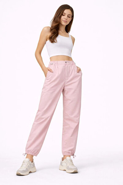 LUMİART Women's Parachute Fabric Pants with Adjustable Waist and Cuffs Elasti...