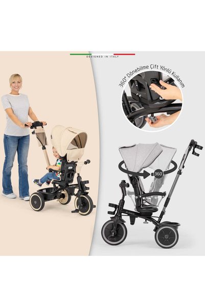 Elele Fertile 6in1 Ebeveyn Kontrollü 3 Tekerlekli Çocuk Bisikleti Çift Yönlü Gri