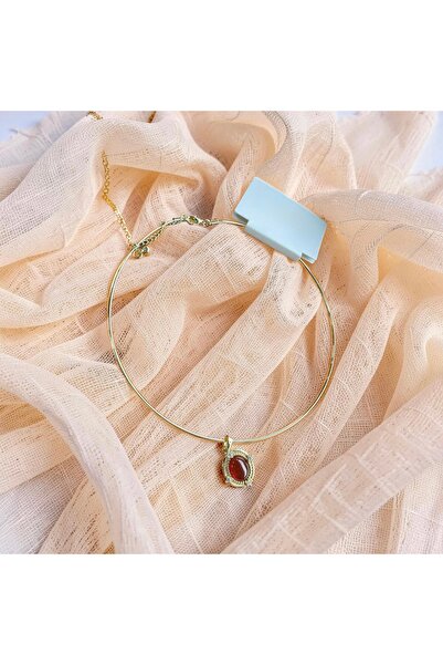 Xui Trend Model Pirinç Gold Renk Oval Bordo Ve Zirkon Taş Detaylı Kaplan Göz ...