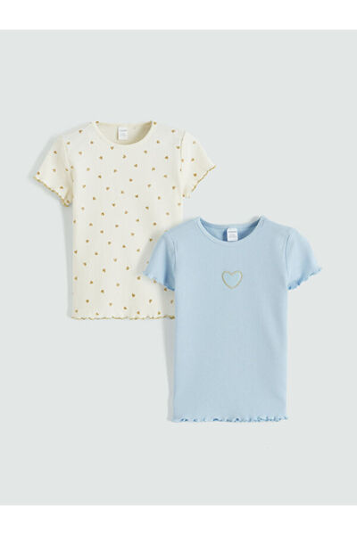 LC Waikiki I مطبوع تي شيرت بناتي قماش مجدّل قطعة من متجر فريزن ستور