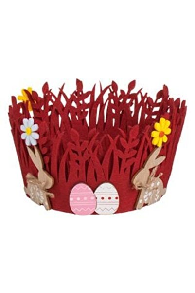 OEM Easter Decorative Basket Made of Red Felt Decorated with Grass Flowers & ...