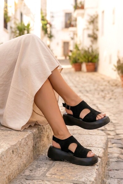 Tolgado Women's High Heels Mi̇a Black Sü Suede Andalet