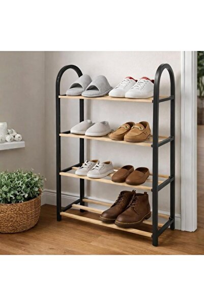 Eynel Pratik Kurulumlu 4 Katlı Ahşap Çubuklu Raf Ünitesi Ev Oda Düzenleyici A...