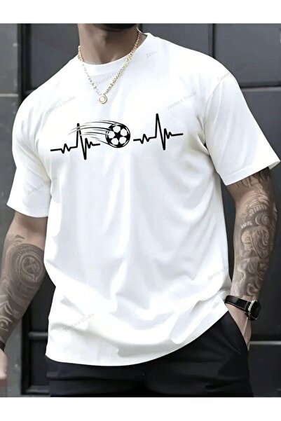 Vordevia Tricou unisex supradimensionat alb cu imprimeu fotbalistic, tricou d...
