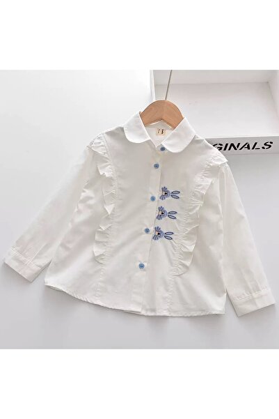 melisam.msg Κοριτσίστικο πουκάμισο 100% βαμβακερό με κέντημα 3 κουνέλια