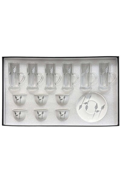 AL-GANNAS =18-Piece Laser-Engraved Tea Glass & Coffee Cup Set | Elegant Silve...