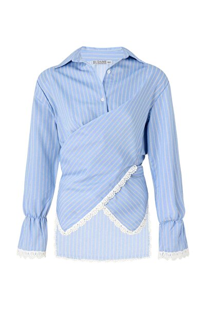DAME Women's Striped Lace Detailed Back Design Shirt