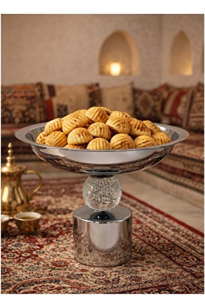 ALQANNAS AL-GANNAS Elegant Silver Stainless Steel Dessert Tray with Modern De...