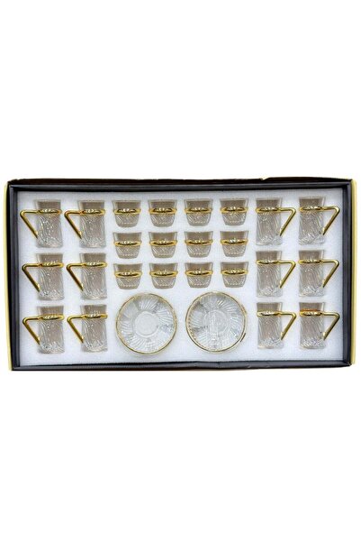 AL-GANNAS 36 Piece Crystal Tea Glass & Coffee Cup Set Including 12 Saucers wi...
