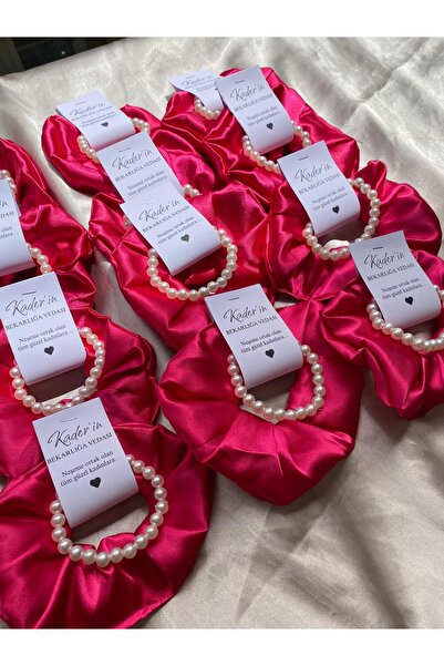 Mas Hediyelik Dekor Saten Toka Kına Gecesi Hediyesi İncili Scrunchie Toka - R...