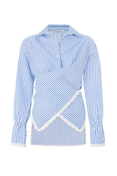 DAME Women's Striped Lace Detailed Back Design Shirt