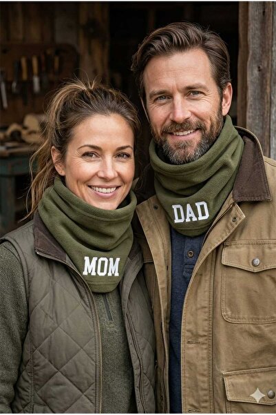 Betülce Mom Dad Printed Fleece Neck Warmer Set – Mother and Father Couple Com...