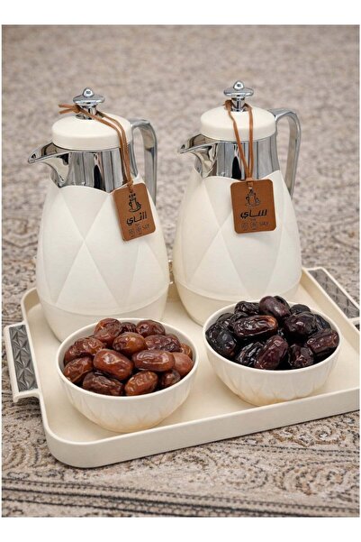 Louvre Luxury Set of 2 Tea & Coffee Thermos with Serving Tray & 2 Dates Bowls...