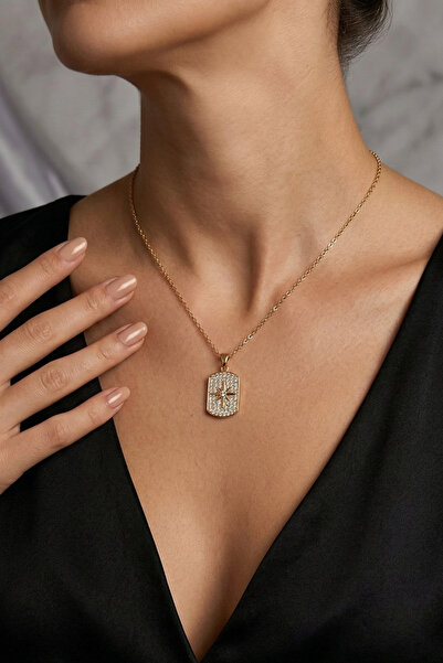 LYKOS سلسلة فولاذية ذهبية اللون من حجر الزركون قلادة كلاسيكية على شكل نجمة