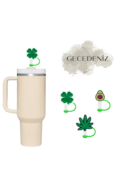 GECEDENİZ Thermos Compatible Straw Stopper Clover Leaf Green