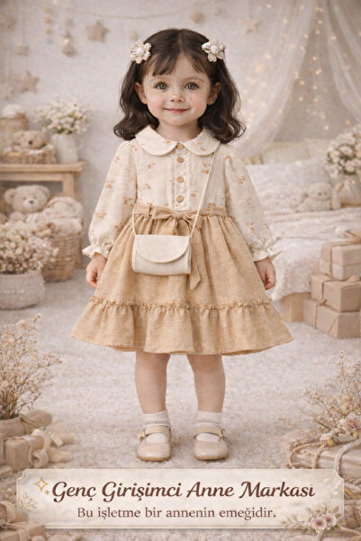 zehracatasariim Balon Kol Flower-Detail Cantali and Lined Girls' Dress Includ...