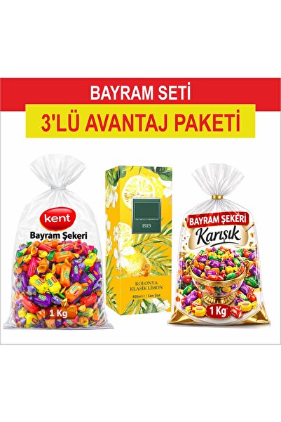 KENT Bayram Şekeri 1 Kg+ Bayram Şeker 1 Kg + Eyüp Sabri Tuncer Limon Kolonyas...