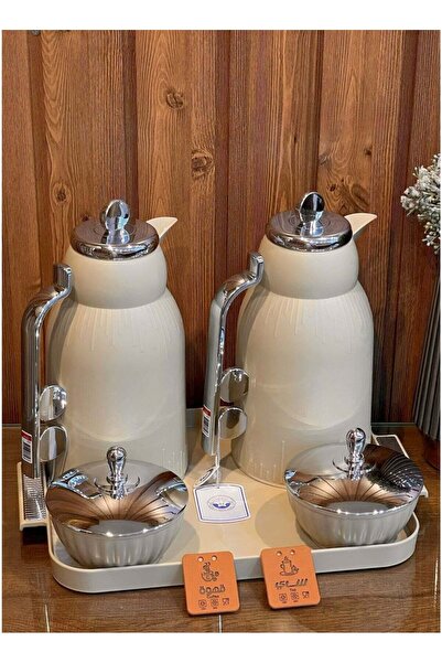Louvre Luxury Set of 2 Tea & Coffee Thermos 1L Each with Serving Tray & 2 Dat...