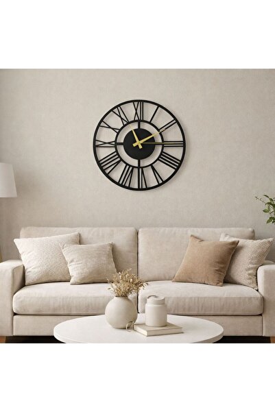 ArliaDesign Modern Roma Rakamlı Siyah MDF Ahşap Duvar Saati / 50 cm Sessiz Me...