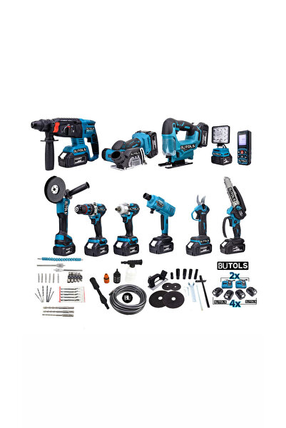 BUTOOLS 11’Li Şarjlı Matkap Vidalama Seti Kömürsüz Motor Lazer Metreli 2X Şar...
