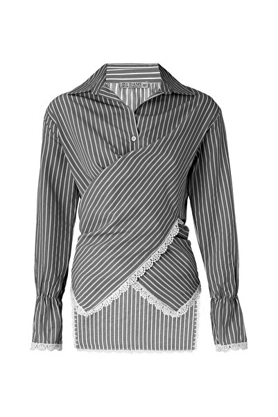 DAME Ženska Prugasto Čipka majica sa detaljnim dizajnom na leđima Na vezivanje