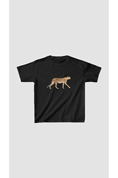 Violon تي شيرت بتصميم الفهد البري الأسود مطبوع