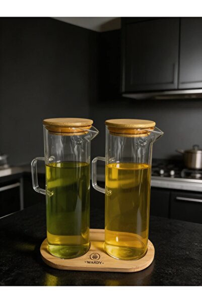 Florya Concept Mini Bambu Kapaklı İkili Yağdanlık Seti – Sirke & Zeytinyağı