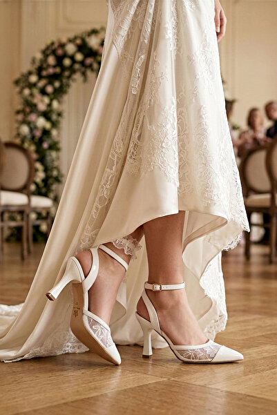 Modavien Women's 7 cm Tulle Detail Bridal Shoes