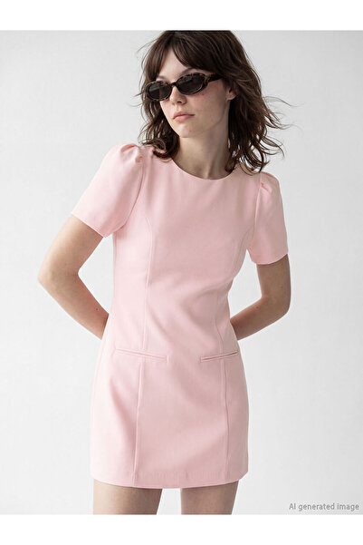 LC Waikiki Xside Pink Crew Neck Watermelon Sleeve Mini Dress