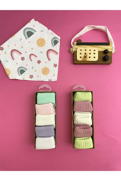 Canari Baby Fashion Knitwear 10’LU BEBE ÇORAP (FULAR HEDİYELİ) %100 PAMUKLU Y...