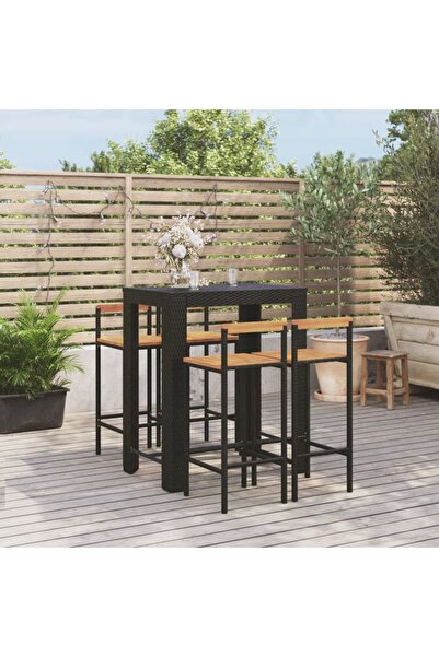 Concept 5-piece garden bar set, black, poly rattan/acacia wood