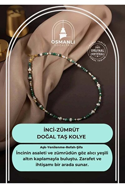OSMANLI DOĞAL TAŞ İnci-Zümrüt Doğal Taş Altın Kaplama Kapama Kolye