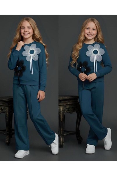 Lucky kidswear Stone-Detail Tulle Piece Flower Silhouette Top and Bottom Girls' Set