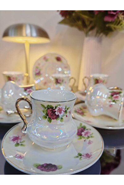 SİHİR Mien pembe sedefli Türk kahvesi fincanı takımı