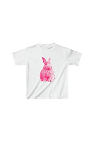 Violon White Pink Bunny Graphic Printed T-Shirt