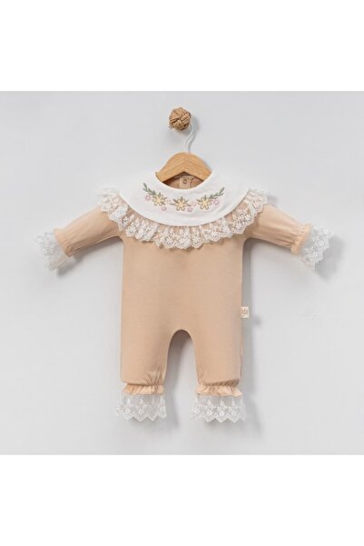 STRAWBABY جمبسوت للفتيات الصغيرات من عمر 3-6-9-12 شهرًا، مزين بالزهور مطرز
