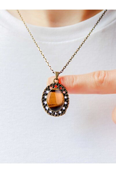 esha Natural Stone Tiger's Eye Natural Stone Women's Antique Natural Stone Ne...
